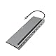 Hama USB C Docking Station 10 Ports (USB Hub 4X USB A, 2X USB-C, 2X HDMI, 1x Displayport DP, 1x LAN/Ethernet, 10 in 1 Hub mit PD, 5 Gbit/s, 4K für PC, Notebook, Windows und Mac, 10 Anschlüsse) Silber