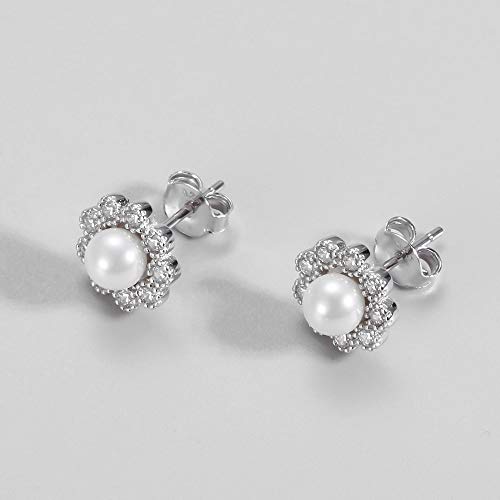 Boucles d'oreilles argent anti-allergie avec perle et zircon doux - 4