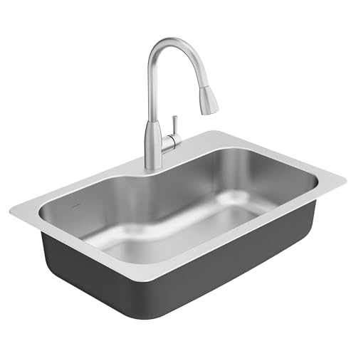 American Standard 20SB.332211L.075 Fairacres 33 x 22-Inch Stainless Steel 1-Hole Dual Mount Single-Bowl Kitchen Sink with Pull-Down Faucet
