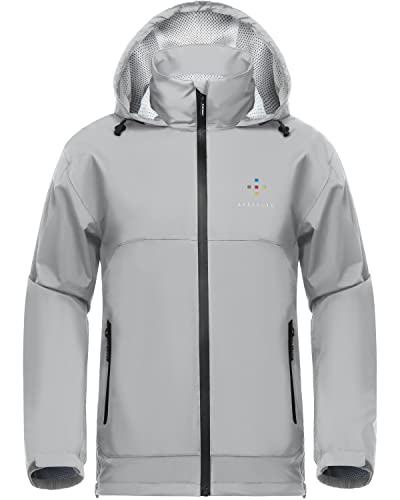AXESQUIN Regenjacke Herren Wasserdicht Atmungsaktiv Leichte Regenmantel mit Kapuze Packbar Windbreaker Winddicht Outdoorjacke für männer-Hellgrau L