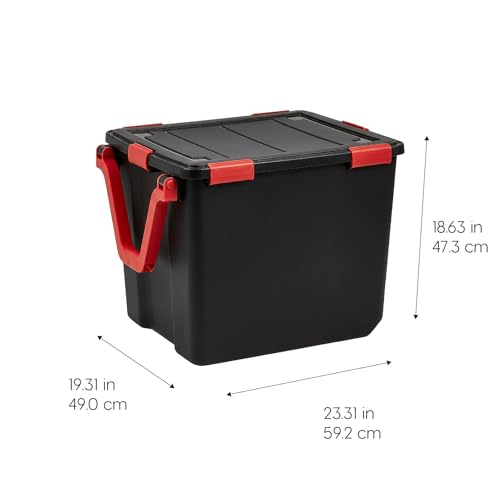 Image of IRIS USA 3-Pack WeatherPro Gasket Box, 106 Quart Weather Resistant Storage Bins with Latching Lids, Heavy Duty Organizing Containers for Closet, Bathroom, and Office - Black /Red