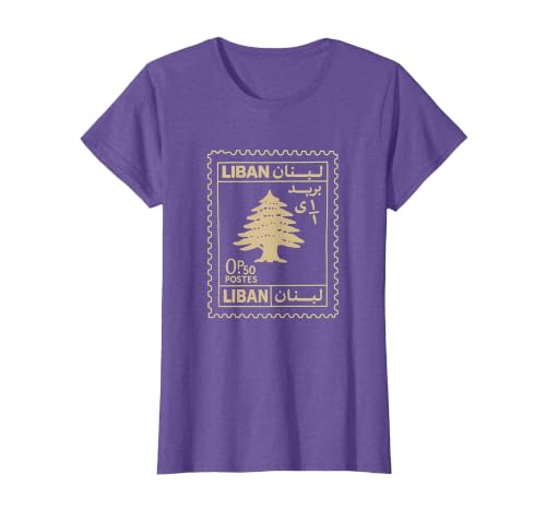 Lebanon Post Stamp Design Featuring Liban Cedar and Lebanese T-Shirt, Women, Purple Heather, Large