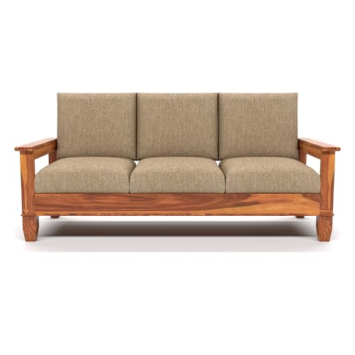 Image of Solid Sheesham Wood 5 Seater Sofa Set for Living Room | (3+1+1) Stylish & Durable Five Person Wooden Sofa | Elegant 5 Seater Sofa for Home & Office Furniture (Joren Honey, 5 Seater)