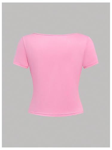 Image of SOLY HUX Girl's Summer Tops 3 Pack Cute Clothes Short Sleeve Square Neck Regular Fit T Shirts Casual Basic Tees White Pink Black 12Y
