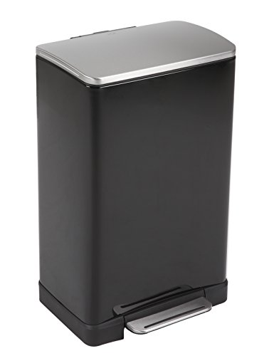 EKO - Europe E-Cube Step Bin 40L 40L Rectangular Acero Inoxidable Negro cesto de Basura - Cubo de Basura (403 mm, 345 mm, 650 mm)