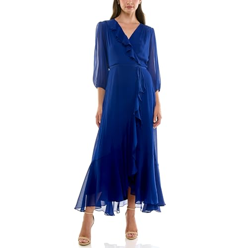 Image of Maison Tara Women's V-Neck Ruffle Faux Wrap Maxi Dress