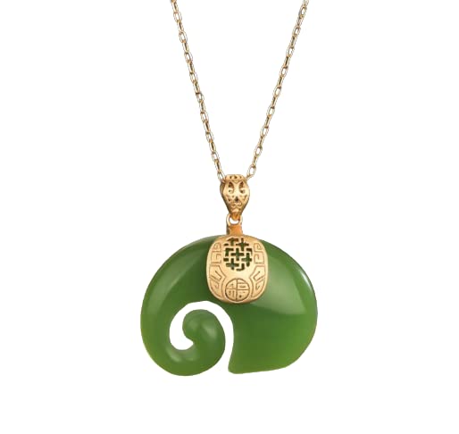 18" Jade Elephant Pendant Necklace Charm 18K Gold Plated Chain Retro Dainty Gemstone Gift For Women, Family, Anniversary, Her, Weddings, Birthdays, Wife, Mother, Mom (Green Jade Stone)