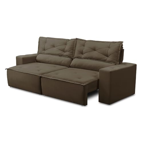 Sofá Retrátil e Reclinável 2 lugares com Molas 1,50m Livia Suede Marrom Adonai Estofados