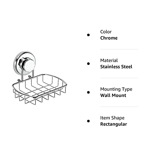 Hasko Accessories - Super Powerful Vacuum Suction Cup Soap Dish - Strong Stainless Steel Sponge Holder For Bathroom & Kitchen (Chrome) #TOP1