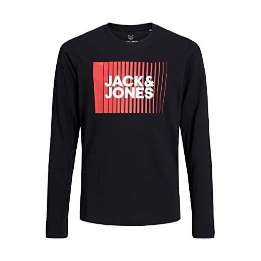 Jack & Jones Junior T-Shirt JJECORP pour garçon avec Logo Play LS Col O Noos JNR Noir 140, Noir, 140 cm