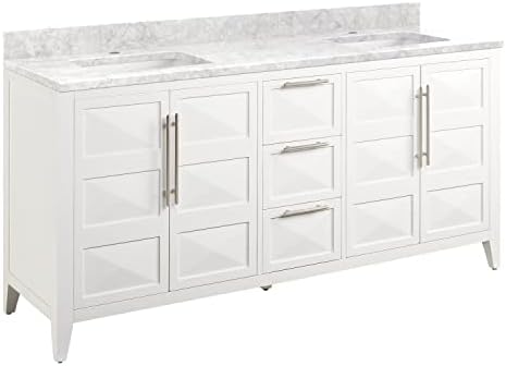 Signature Hardware 484560 Holmesdale 72" Double Basin Vanity Set with Mahogany Cabinet, Marble Vanity Top, and Porcelain Rectangular Undermount Sink