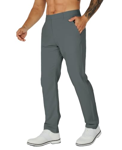 Susclude Mens Golf Pants Stretch Work Dress Pants Relaxed Fit Water Resistant Quick Dry Business Comfy Multi Trousers Grey