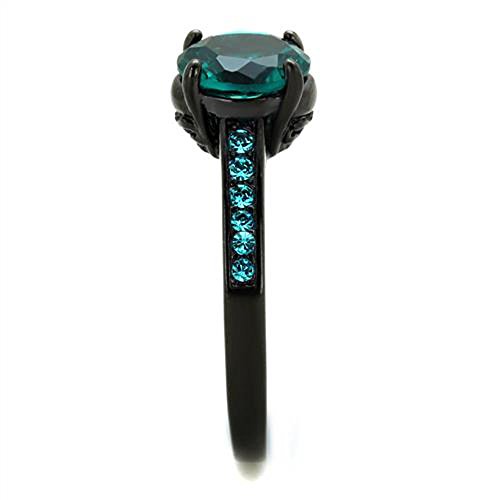 Marimor Jewelry 2.16 Carat Blue Green Zirconia Black Stainless Steel Engagement Ring Women's Size 5-104