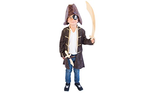 Piraten-Kostüm Kapitän für Kinder, jungen und mädchen Größe 140 braun - hochwertiger Captain Piraten-Mantel mit Piraten-Hemd - einmalige Verkleidung für Fasching, Karneval und Kindergeburtstag