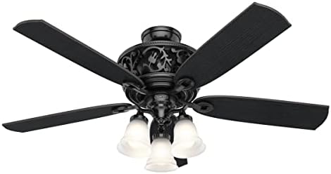 Hunter 54 inch Indoor Ceiling Fan with LED Lights and Remote Control - Standard Mount Black Ceiling Fan, 5 Blades, For Bedroom, Living Room, or Kitchen, Quiet - Promenade 59545, Gloss Black
