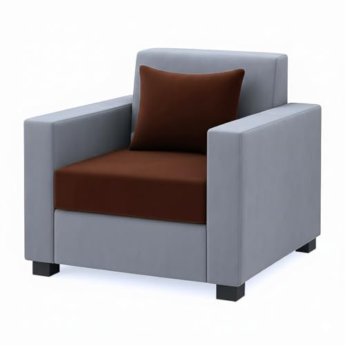 Image of FURNY Lexon 5 Seater Fabric 3+1+1 Sofa Set (Brown-Light Grey) Premium Velvet Finish | Durable & Comfortable | Ideal for Living Room