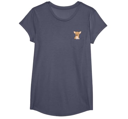 Cute Chihuahua Dog in Pocket Funny Chihuahua T-Shirt, Girls, Heather Blue, Small