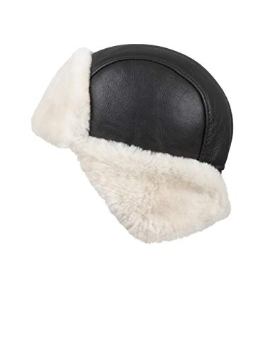 Image of Leather Aviator Shearling Ushanka Trapper Hat Russian Sheepskin Cap Real Fur Winter Hat with Ear Flaps for Men Women