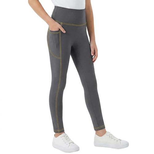 Domueay Leggings para Niñas Slim Fit Jeggings con Bolsillos 6-7 Años, Gris