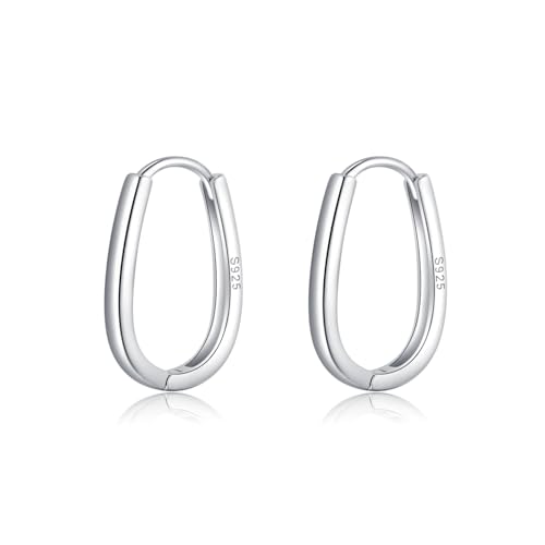 Reffeer 925 Sterling Silver Oval Hoop Earrings for Women Teens Teardrop Hoop Earrings Minimalist Huggie Hoop Earrings