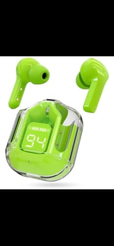 Image of Green Wireless Earbuds with LED Display Case - Noise Cancelling, Touch Control, Long Battery Life, Bluetooth 5.3 Earphones