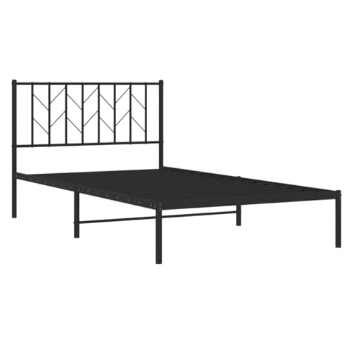 vidaXL Bettgestell, Bettrahmen mit Kopfteil, Bett Gästebett mit Stauraum, Metallbett Einzelbett Schlafzimmerbett, Schwarz 107x203cm Metall – Bild 4