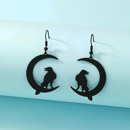 Gothic Black Cat Earrings for Women Vintage Punk Raven Earring Rock Style Moon Crow Earring Fun Holiday Party Novelty Weird Stuff Scary Halloween Costumes Jewelry Gifts3