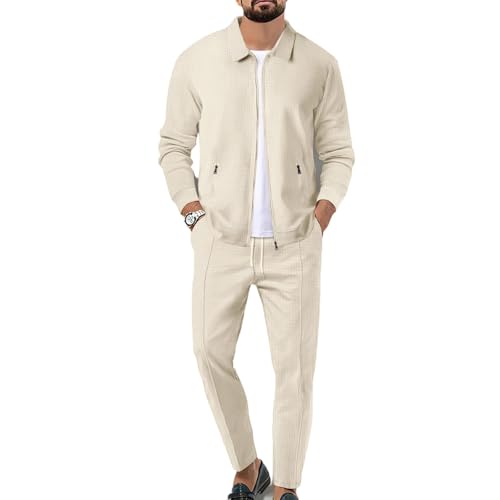 Men 2 Piece Casual Waffle Jacket Sweatsuits Men's Jogging Tracksuit Set Outfit Pullover Suit Set