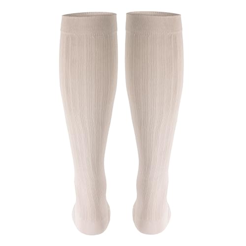 Image of NuVein Men's Compression Socks, 30-40 mmHg Support, Dress Trouser Style, Over Calf Knee High, Tan, Large