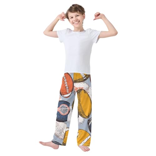 ZZXXB Footballs Pattern Boys Long Pants Soft Trousers Elastic Waist Kids Lounge Bottoms with Pockets S-XL3