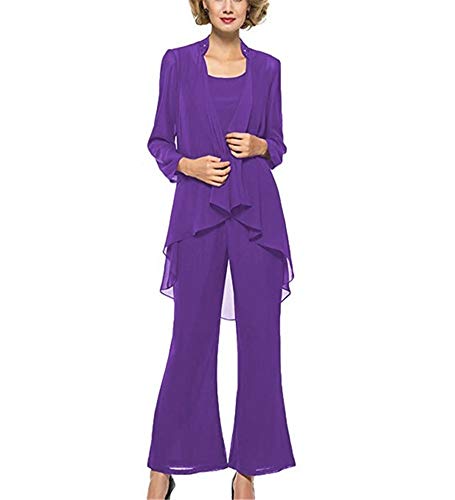 Traje de pantalón para mujer, con lentejuelas de cristal, chaqueta de gasa, talla grande, mangas completas, vestido de madre de la novia, vestido de novia para boda, vestido de novia, lavanda, Morado