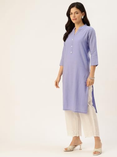 Image of feranoid Women's Plain Cotton Kurta with Mandarin Collar, 3 /4 Sleeves & Pocket