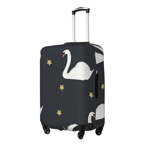 White Swans On A Black Starry Background Luggage Cover, Protective Washable Suitcase Cover - Travel High Elastic Fibers Suitcase Protector Fits Medium2