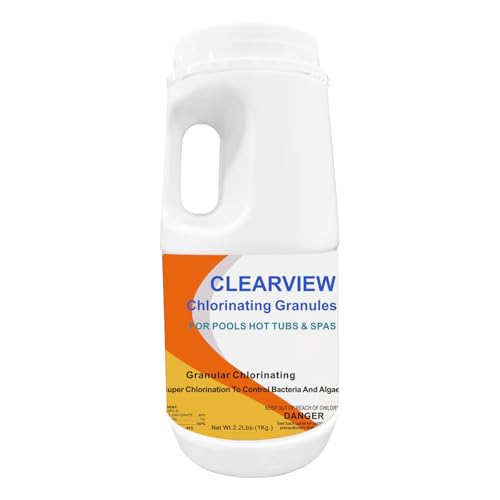 ClearView Chlorine Granules 2.2 Lbs for Swimming Pools Pool Chlorine Shock Granular Sanitizer for Spas Fast Dissolving Chlorinating Granules for Hot Tubs