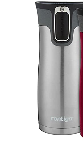 Image of Contigo West Loop Stainless Steel Vacuum-Insulated Travel Mug with Spill-Proof Lid, 16oz 2-Pack, Very Berry & Steel Colors, Keeps Hot to 5h & Cold to 12h