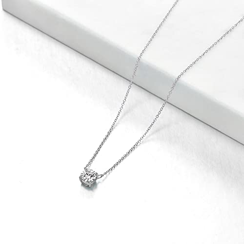 Fencci 14K White Gold 5Mm Moissanite Necklace Classic 4-Prong Set Round Cut Moissanite Solitaire Simulated Diamond Pendant Necklace For Women Girls, 16+2 Inch #TOP4