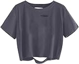 SOFIA'S CHOICE Women's Summer Casual Short Sleeve Tee Distressed Ripped Crop Top T Shirt Grey Small