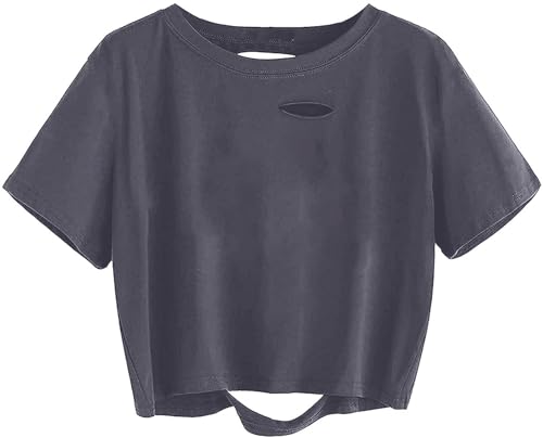 SOFIA'S CHOICE Women's Graphic Crop Tops Distressed Tshirt Short