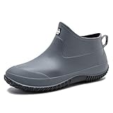 fereshte Men's Ankle Rain Boots Waterproof PVC Short Garden Boots Grey Black 44-27.0cm - US 9.5