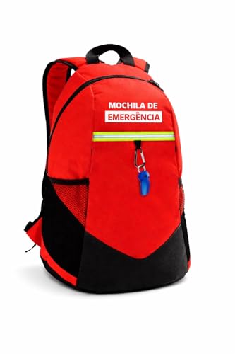 Mochila de Emergência JW, Vermelha com Faixas Refletivas, Mochila de Resgate com Compartimentos