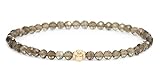 LAKADA Echtes Rauchquarz Edelstein Armband mit facettierten 4mm Perlen und Edelstahlblüte Heilstein Schutzstein Edelsteinarmband Glücksbringer Talisman Geschenk (Rauchquarz, 15CM, R)