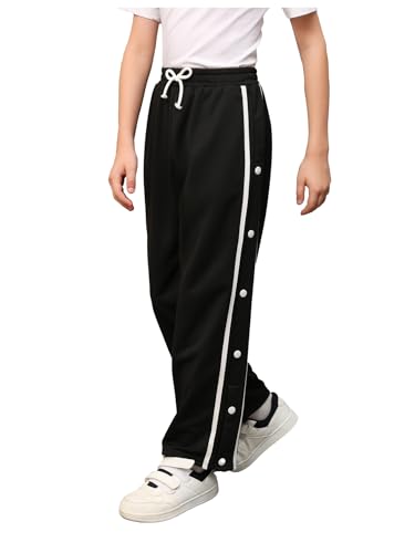 RoseSeek Calça de moletom masculina listrada com botões laterais e pernas largas com laço e cintura