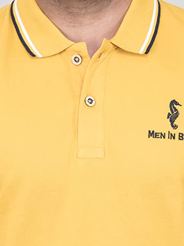 Image of MEN IN BLUE Mens Polo Tshirt | Cotton Blend Pique Knit Polo Collar Half Sleeve Regular Fit Tshirt with Embroidered Logo on Chest and Sleeve