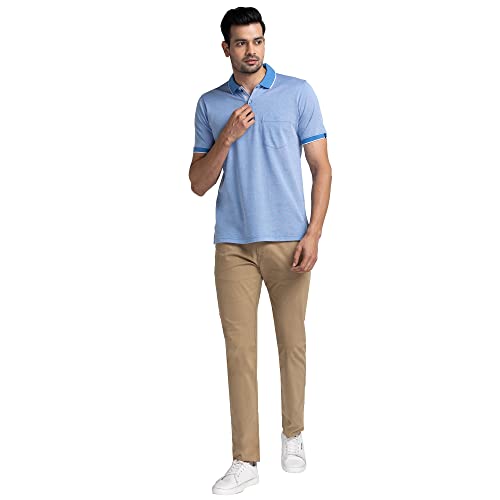 Image of Raymond Men's Pure Cotton Jacquard Pattern Contemporary Fit Polo Collar Polo Neck Half Sleeve Casual T-Shirt