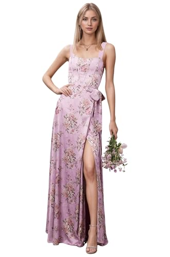 Satin Bridesmaid Dresses for Women Long Corset Prom Dresses 2025 Open Back Evening Formal Gowns with Slit