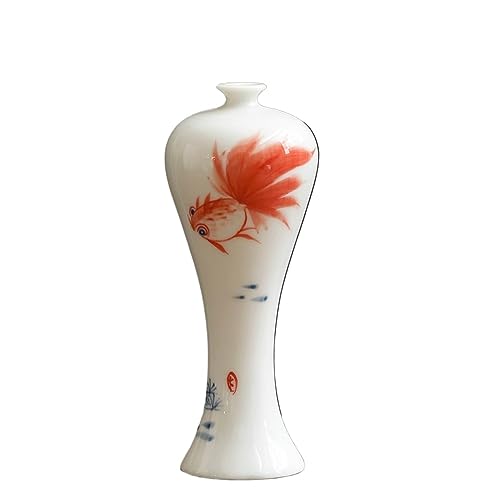 OUUOYSD Jarrones de cerámica Pintados a Mano, Pequeños jarrones de cerámica con Forma de pez Dorado Pintados a Mano de 13,5 cm, Adornos de Porcelana en Miniatura for decoración del hogar