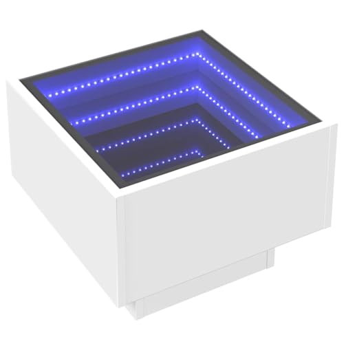 vidaXL Beistelltisch, Sofatisch mit LED Glasplatte, Couchtisch für Schlafzimmer Wohnzimmer, Nachttisch Teetisch, Weiß Holzwerkstoff