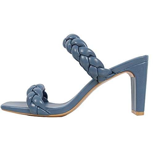 Soda Women's Braided Open Toe Double Strap Heels, Blue, 5.5 M Us #TOP1