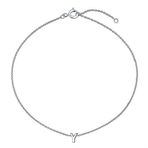 Tiny Block Letter Alphabet Ankle Bracelet A-Z Dainty 925 Sterling Silver Initial Anklet For Women For Teen Name Letter Y