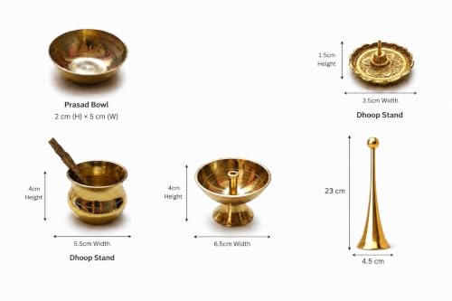 Image of Traditional Pure Brass Pooja Thali Set 7 Pieces with Diya, Bell, Kalash, Katori & Incense Holder | Handcrafted Brass Aarti Thali for Home Mandir, Temple, Diwali, Navratri & Gifts (10 Inch)